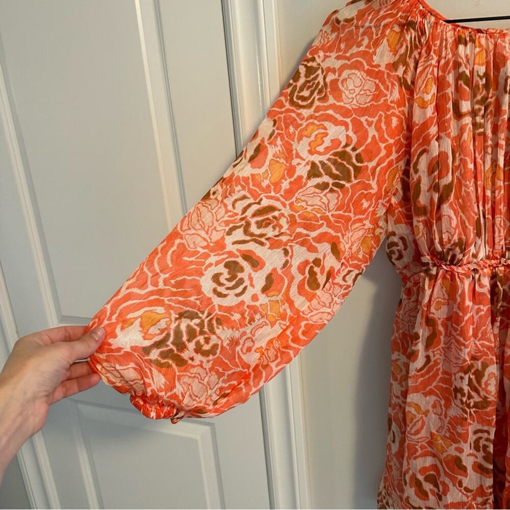 Tanya Taylor Pink Floral Linen Silk Long Sleeve Mini Dress 2 Oversized - Picture 15 of 15